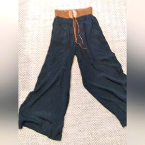 Poetry, Black Wide Legged Trousers, With Stretchy Brown Lace ‎Waist